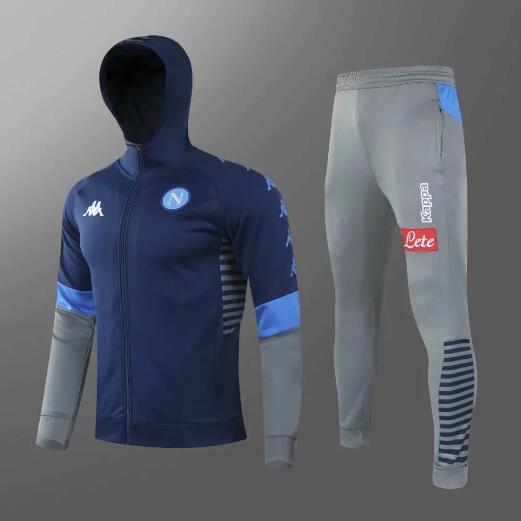 Napoli Blue Grey Hoodie Jacket Training Suits With Pants 2020/21